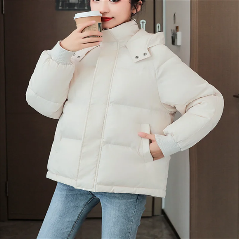 

Short Women's Coat Hooded Parkas Casual Jacket Solid Color Thicken Warm Cotton-padded Outerwear Puffer Coats Female Jackets