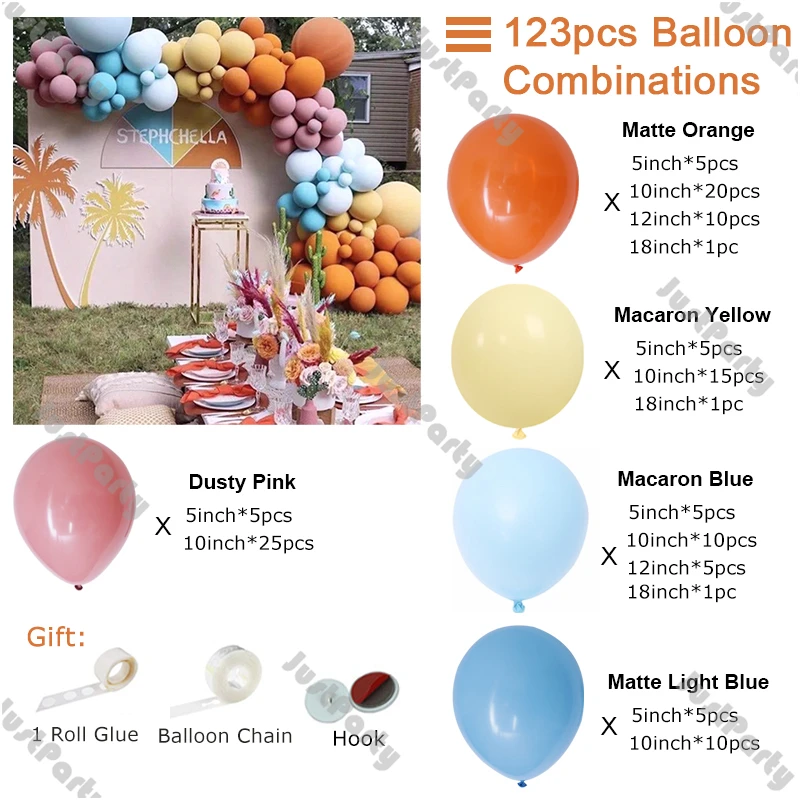 123pcs Matte Orange Balloon Garland Kit Wedding Decoration Dusty Pink Yellow Blue Balloon Arch Hawai Party Baby Shower Decor