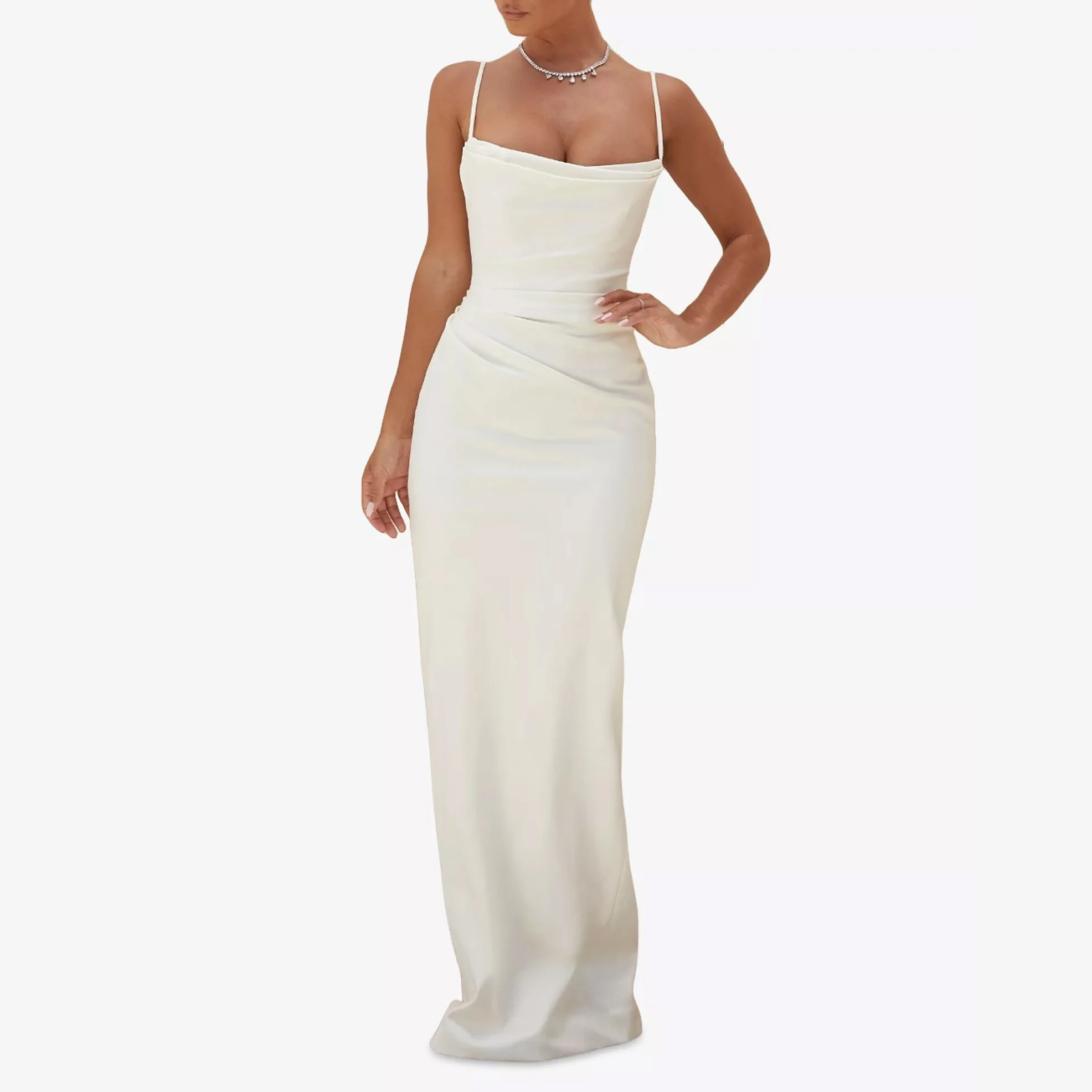 Abito da sposa classico da donna senza spalline drappeggiato slim fit in raso abito da sposa lungo formale da festa semplice ed elegante abito da sera a coda di pesce