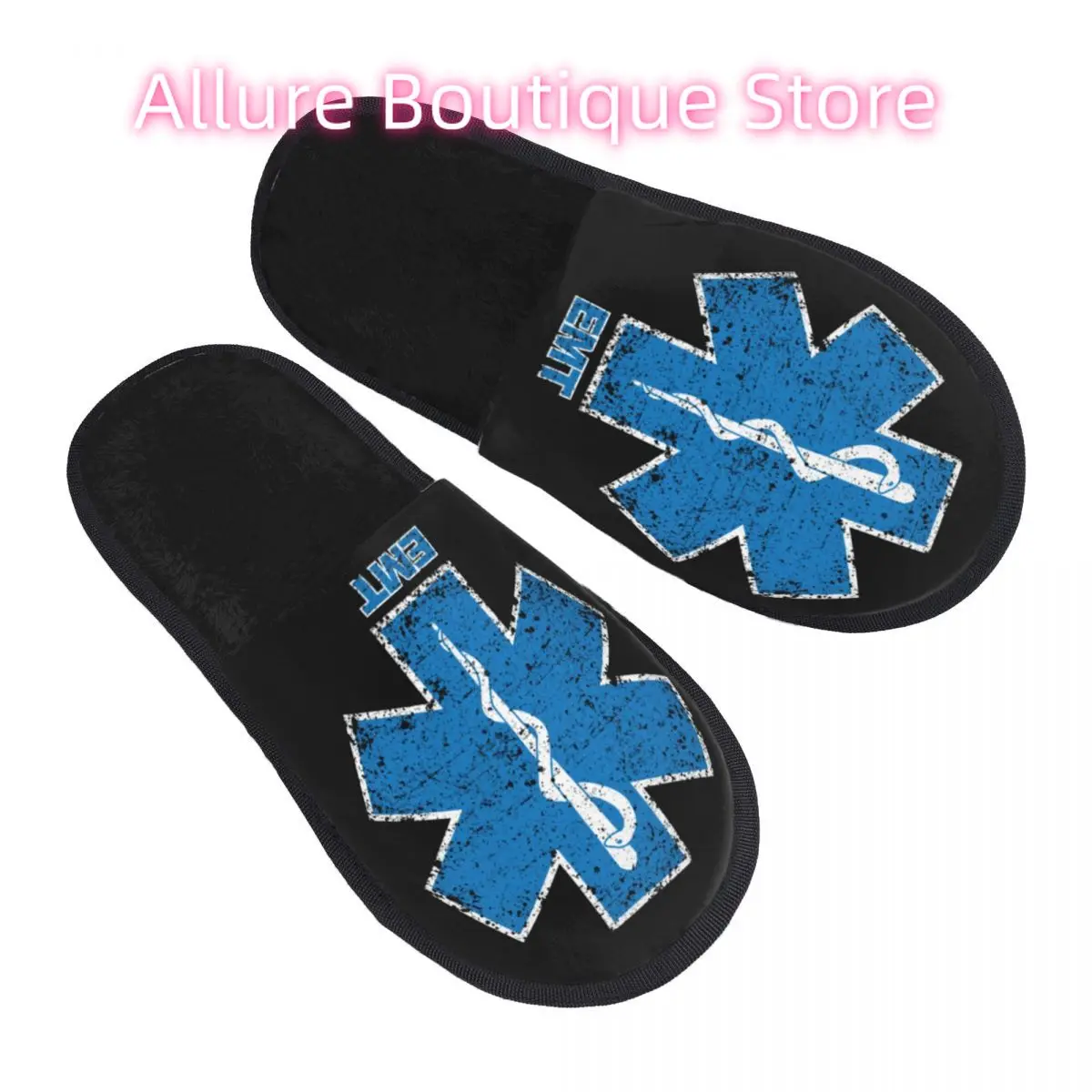 Custom Emt Star Of Life House Slippers Women Soft Memory Foam Shoes Paramedic Medic Ambulance Comfy Warm Anti-skid Sole Slipper