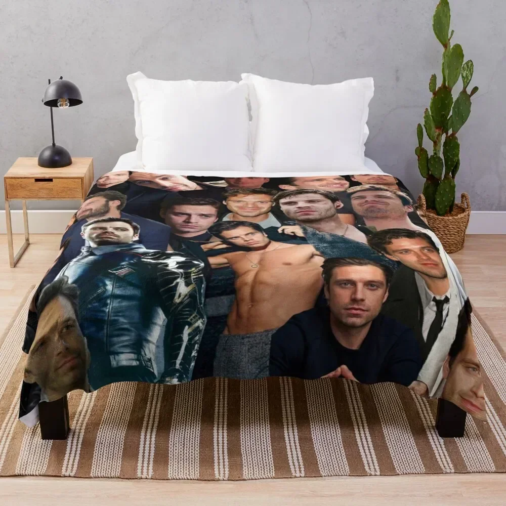 Sebastian Stan Collage Throw Blanket Thermal Blankets Sofas Of Decoration christmas decoration Blankets