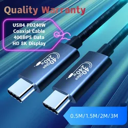 Premium Quality USB 4 40Gbps Cable Thunderbolt 4 Type C 4.0 Coaxial Kabel 8K 240W USB Charger Cable for Macbook Dock Hub e-GPU