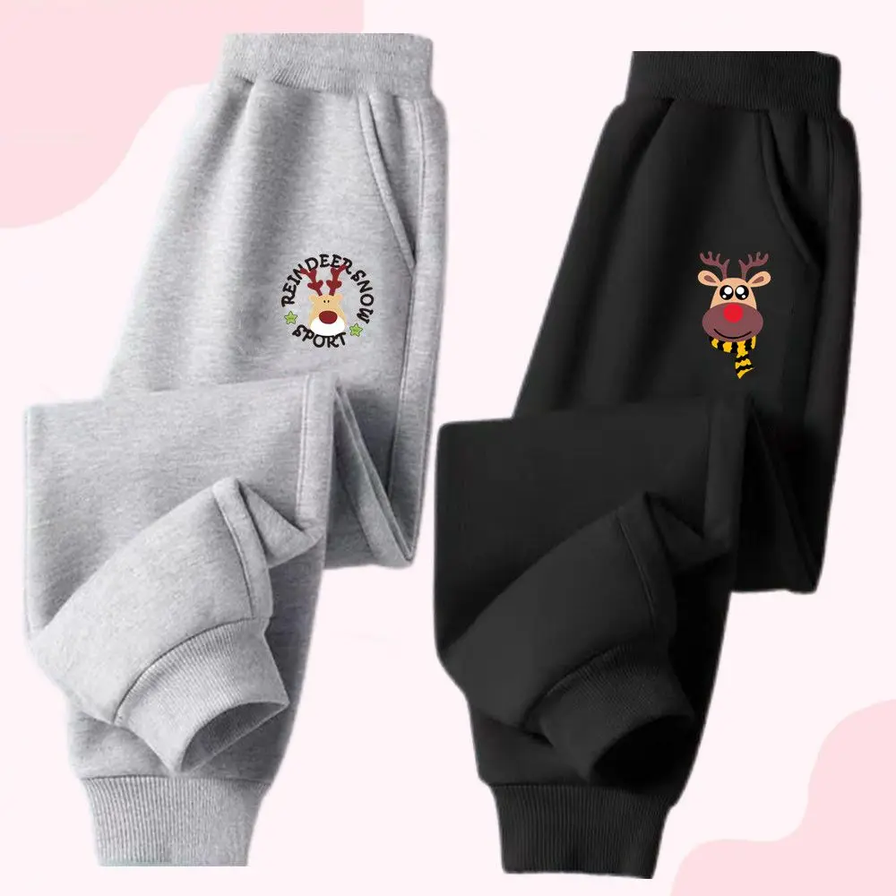 Unisex-Weihnachts-Jogginghose für Kinder, mit niedlichem Rentier- und Buchstabenmuster, dünne, elastische Bündchen, für Jungen und Mädchen.