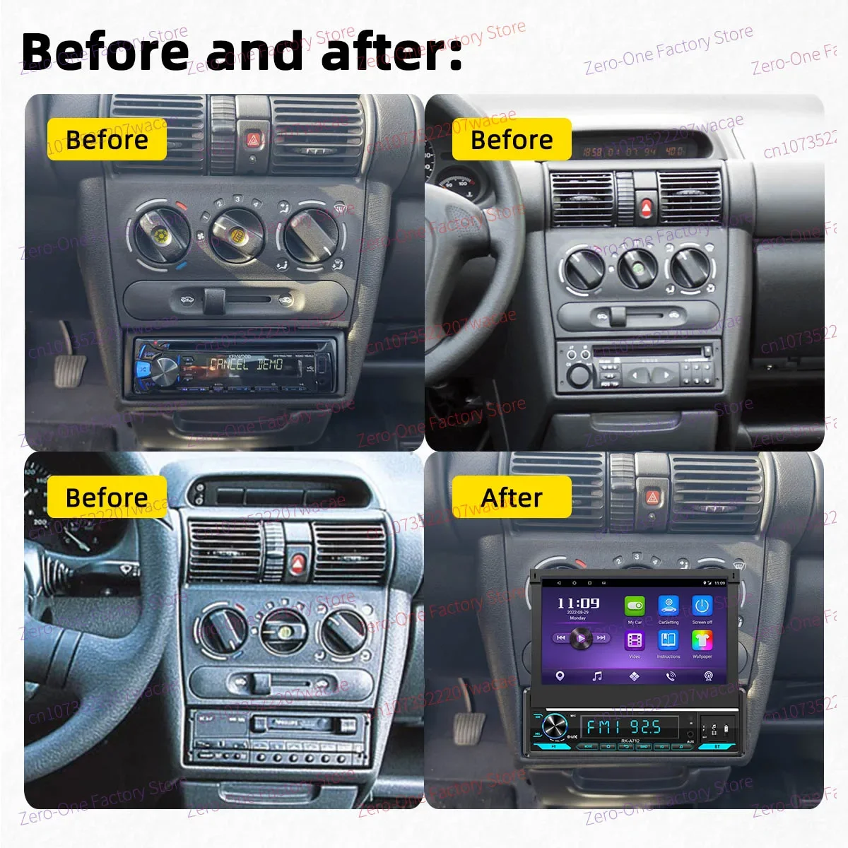 1 Din 7 Inch Retractable Screen Carplay Android Car Multimedia Radio for Opel Vauxhall Tigra Corsa B MK1 1993-2000 Android Auto