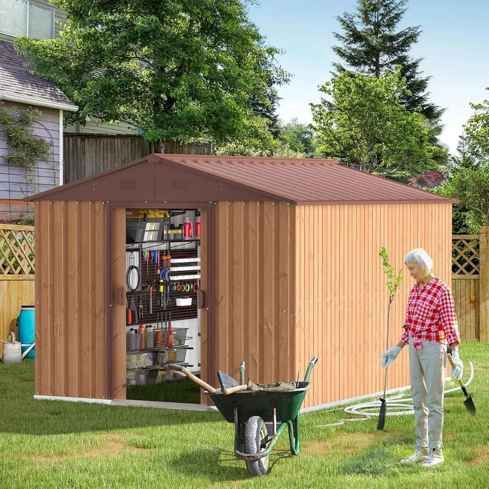 Buitenopslag Loodsen 10X8X6 Ft Metalen Schuur Met Schuifdeur En Ventilatieopeningen Voor Tuin, Achtertuin En Patio