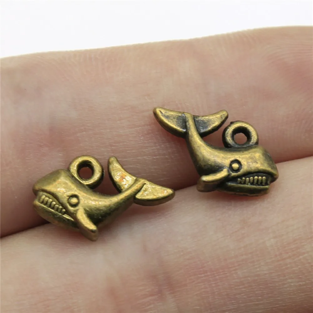 10pcs 15x10mm Antique Bronze Color Shark Charms For Jewelry Making A10427