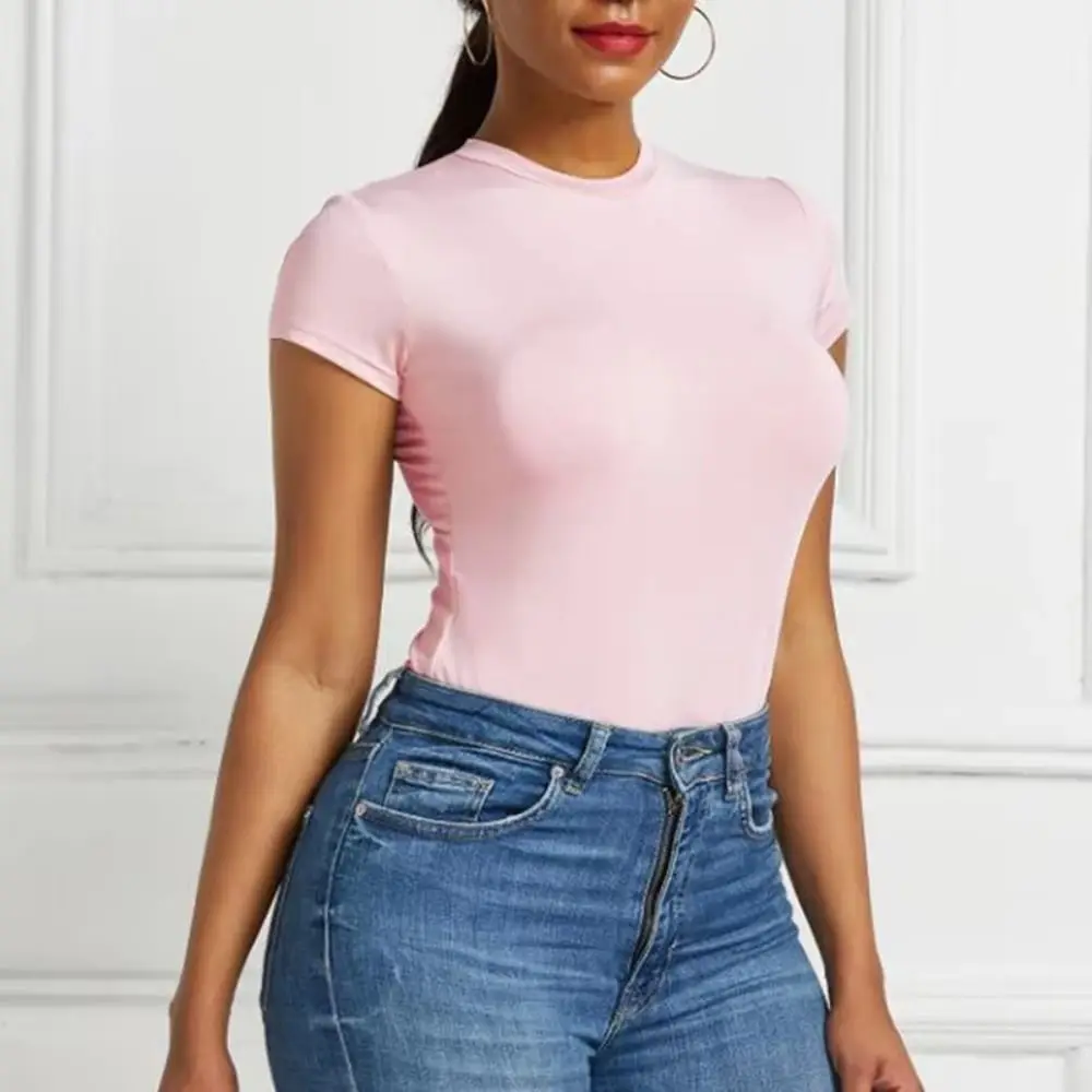 قطعة واحدة ملابس داخلية نسائية ضيقة بأكمام قصيرة رومبير نسائي غير منتظم بلون سادة ملابس علوية نسائية غير رسمية للصيف #5