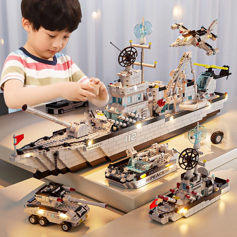 

6 in1 Military Building Blocks Set Navy Warship Army Tank Aircraft Ship Model Kids DIY Construction Toys Christmas Birthday Gift