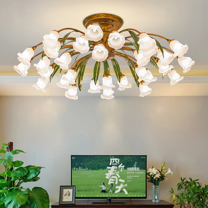 OUFULA American Pastoral Ceiling Light French LED Creativity Flower Living Room Dining Room Bedroom Home Decoration Lamp