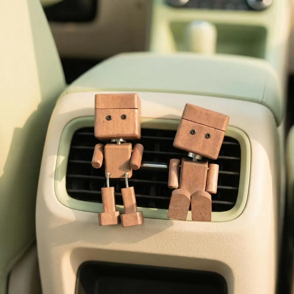 Wood Robot Car Air Vent Clip Aroma Diffuser Mini Wooden Robot Ornament Car Interior Fragrance Diffuser Desktop Home Decor Gift
