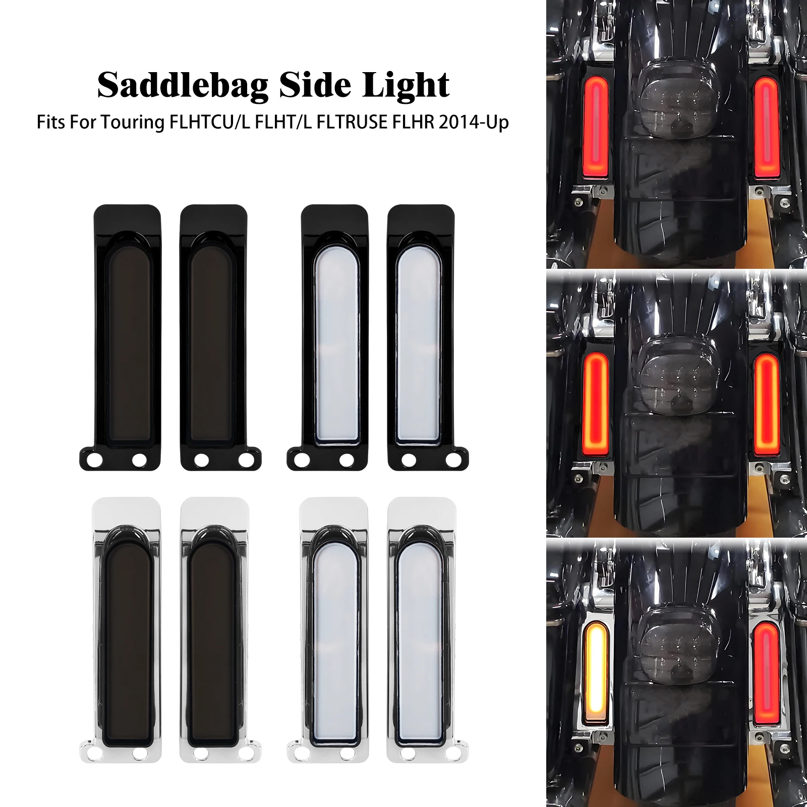 Motorcycle Rear Fender Filler LED Light Saddlebag Side Turn Signal For Harley Touring Road Electra Glide FLHR FLHTK FLHTCU 14-Up