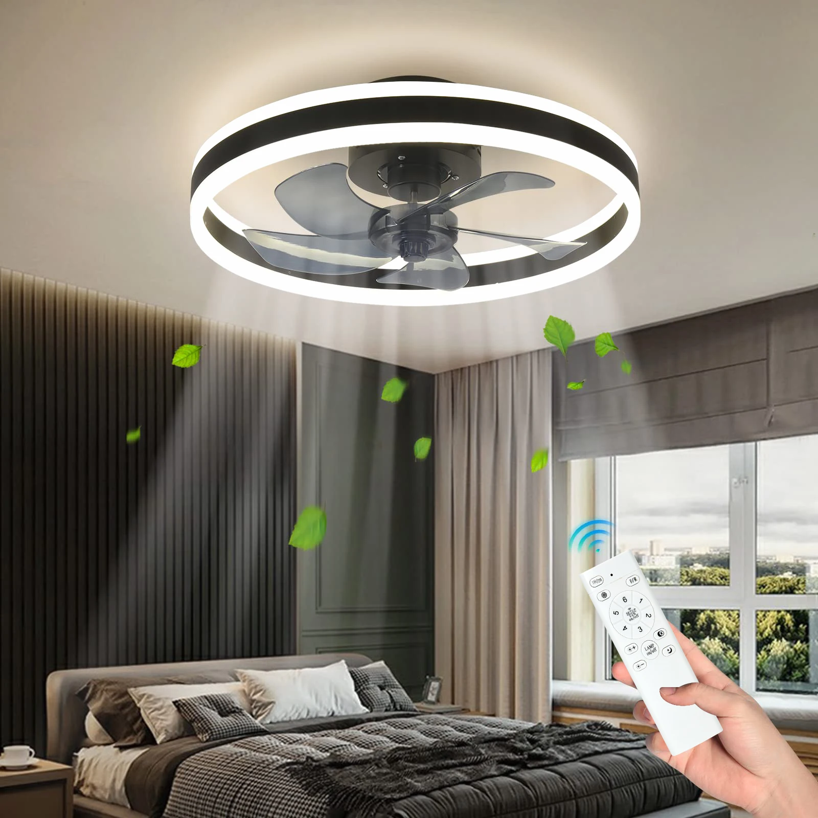 Ceiling Fan With Light Remote Low Profile Ceiling Fan 6 Speeds Modern Ceiling Fans Reversible Dimmable For Living Room Bedroom