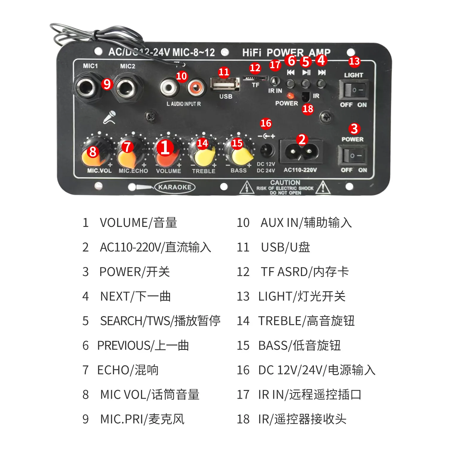 Bluetooth audio digital power amplifier board Car square dance family Karaoke speaker main 12v220v view 5