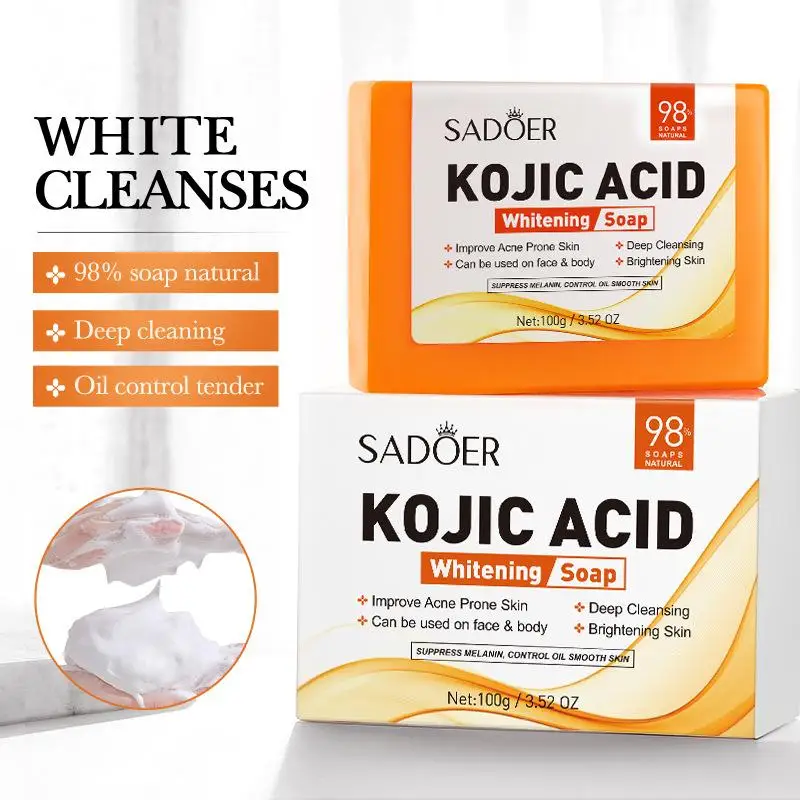1Pc SADOER Kojic Acid Facial Soap Face Wash Foam Facial Cleanser Moisturizing Hydrating Oil Control Body Bathing Handmade Soap