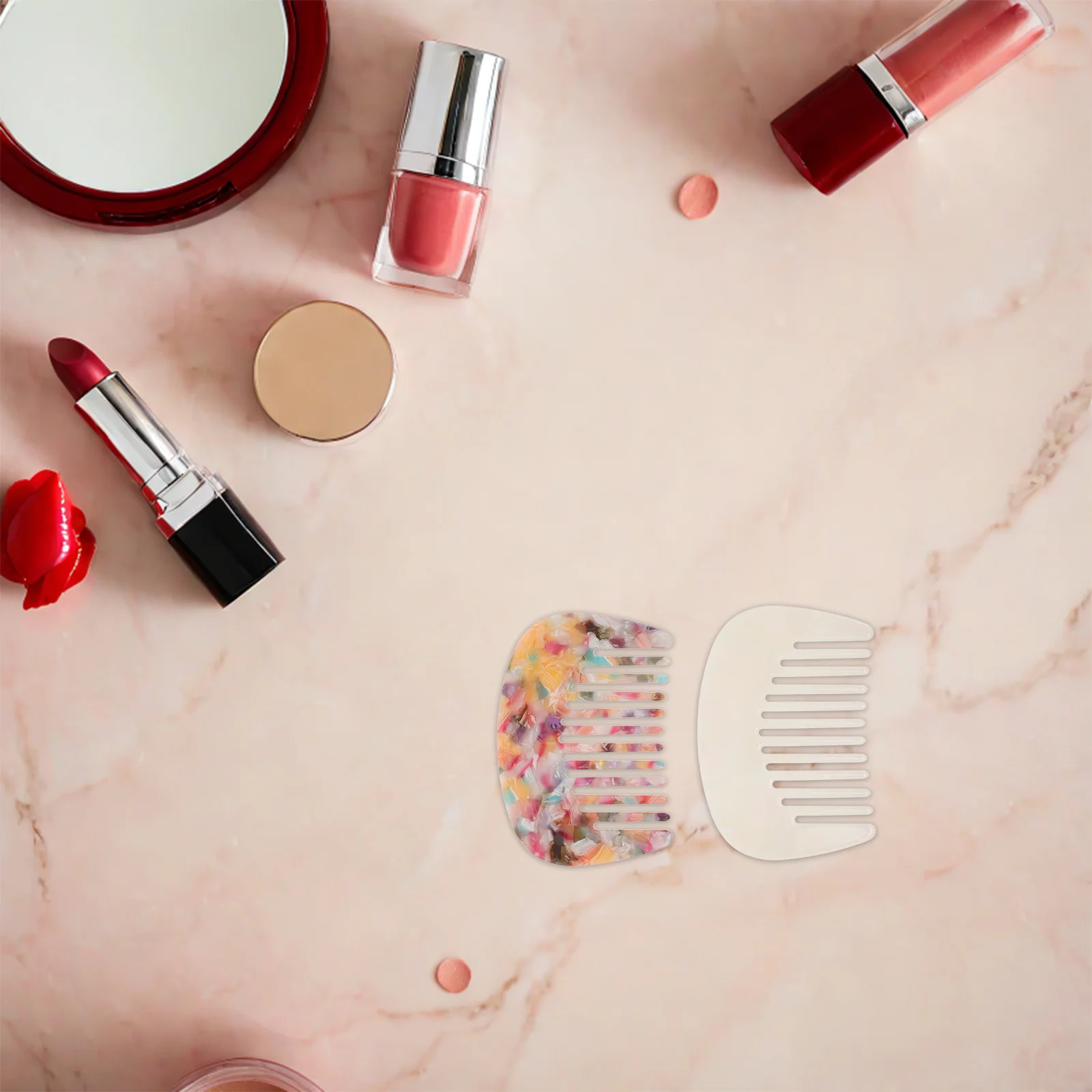 

2pcs Portable Travel Comb Mini Acetic Acid Wide Tooth Detangler For Women Compact French Side Hair Styling Tool Pocket Grooming