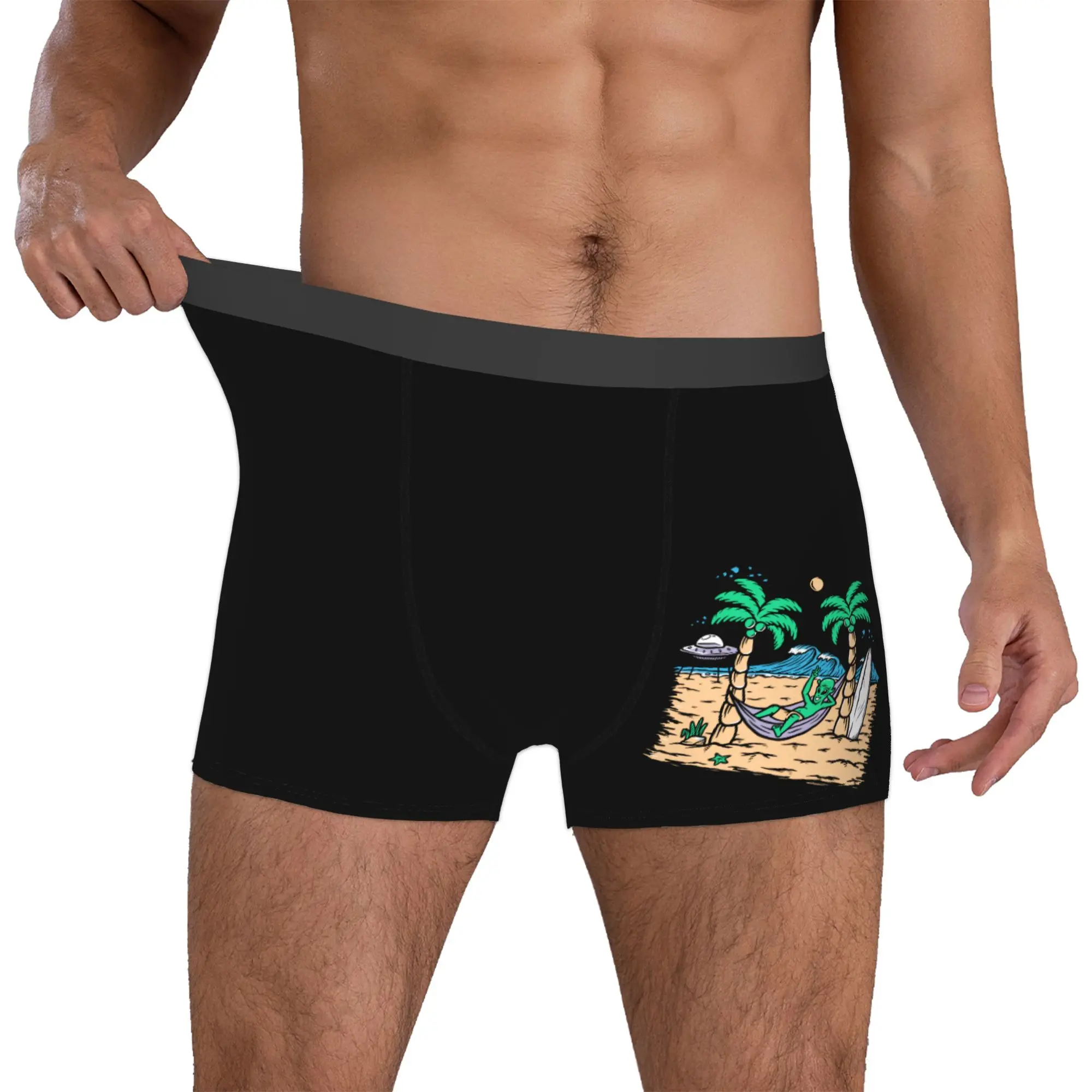 Customized Male Funny Summer Beach Alien Surfing Underwear Surf Rider Boxer Briefs Stretch Shorts Panties Underpants