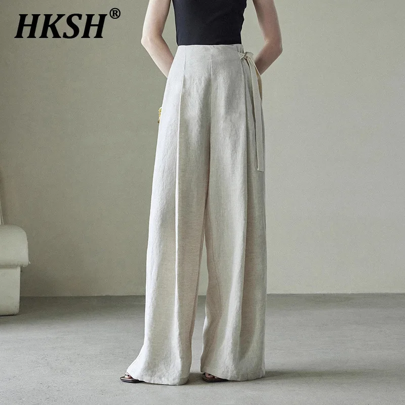 

HKSH Summer New Women Fashion Elegant Office Lady Casual Slimming V-neck Sleeveless Tank Top Straight Wide Leg Long Pants HK5493