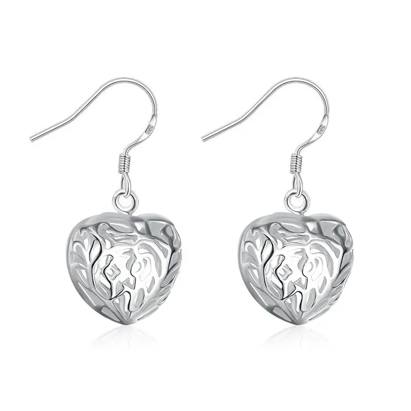 925 Sterling Silver Charm Fine 30MM Hollow Heart Earrings For Women Fashion Wedding Gift Jewelry Wholesale