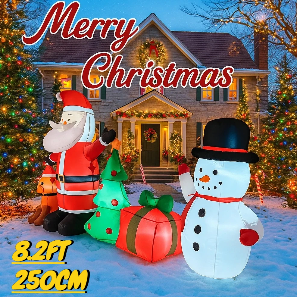

8.2FT Inflatable Toy Christmas Decor Set Santa Snowman Dog Tree Xmas Yard Festive Gift LED Lit, Outdoor Holiday Christmas Decor