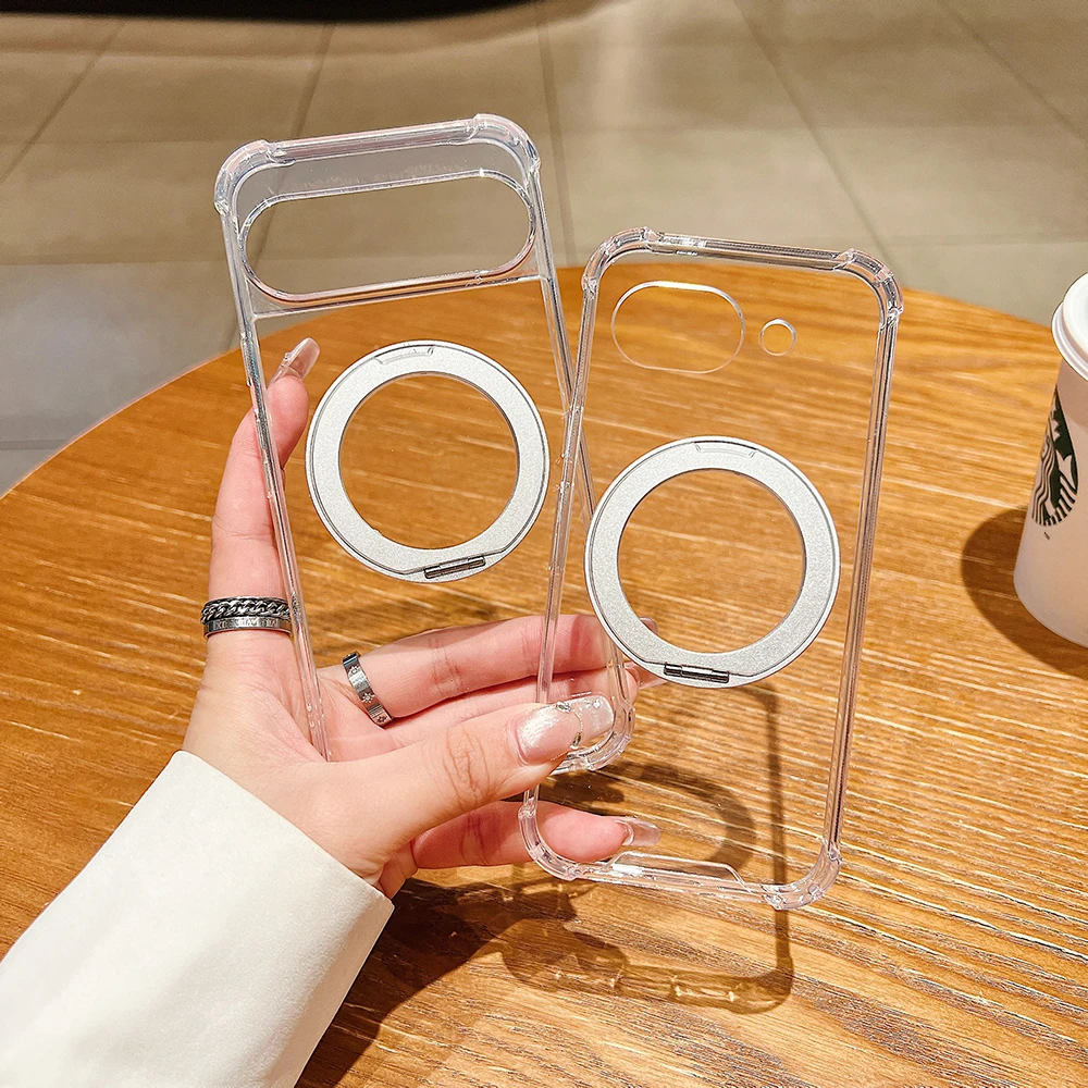 Stoßfeste, transparente Schutzhülle mit kabelloser Ladefunktion und drehbarem Magnetständer für Google Pixel 9, 9A, 10, 10A, 11 Pro XL, kompatibel mit MagSafe. – Detail 6