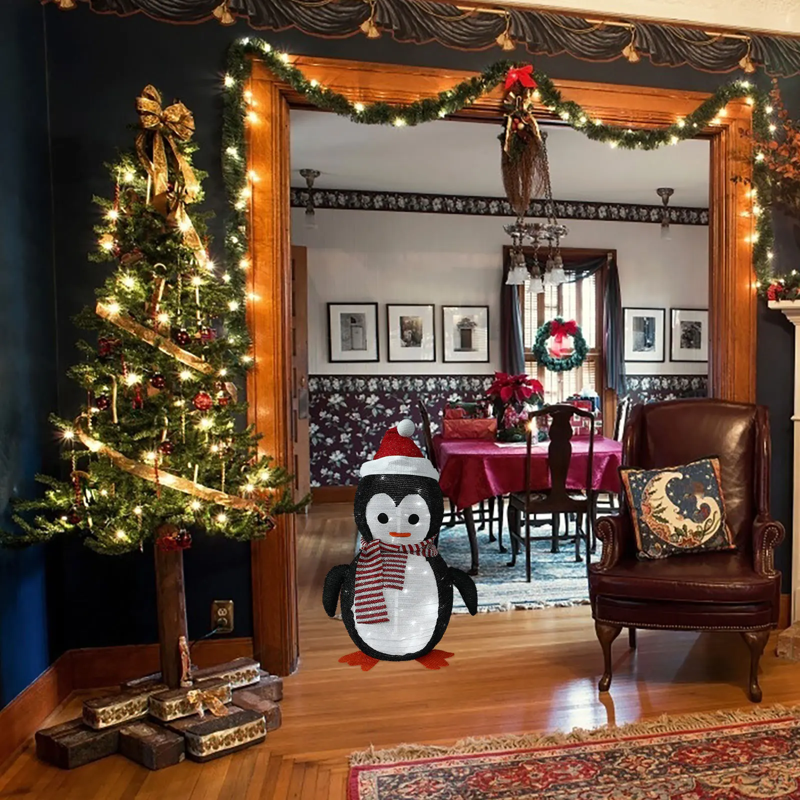 

Penguin Lantern Decorations Lighted Christmas Yard Garden Patio Outdoor Holiday Decor Collapsible Iron Cloth Design For Indoor