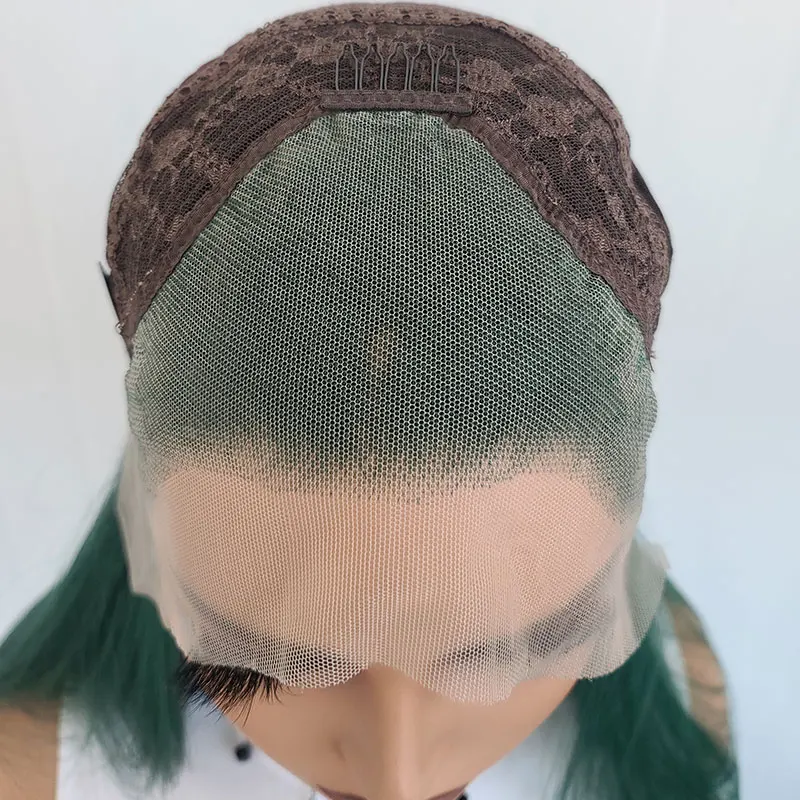 Bombshell Dark Green Hair Color Straight Synthetic Lace Front Wigs High Quality Heat Resistant Fiber Hair For Women Daily Use