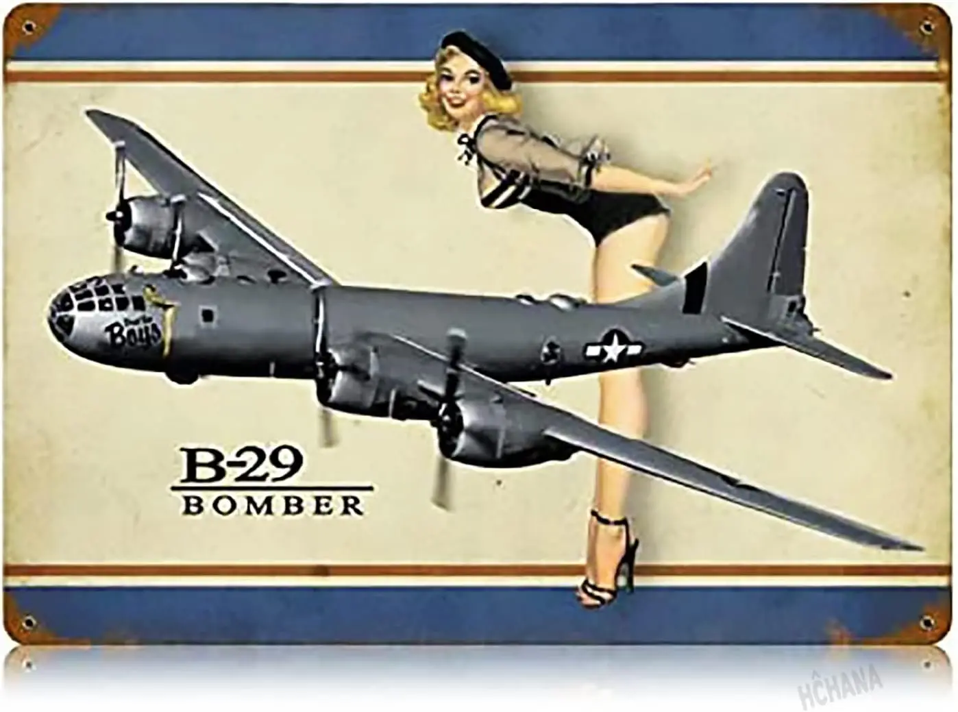B-29 Bomber Pin Up Girl Retro Metal Air Force Series Tin Sign 8x12 inch Vintage Wall Decor Plaque Poster for Home Club Bar Pub T
