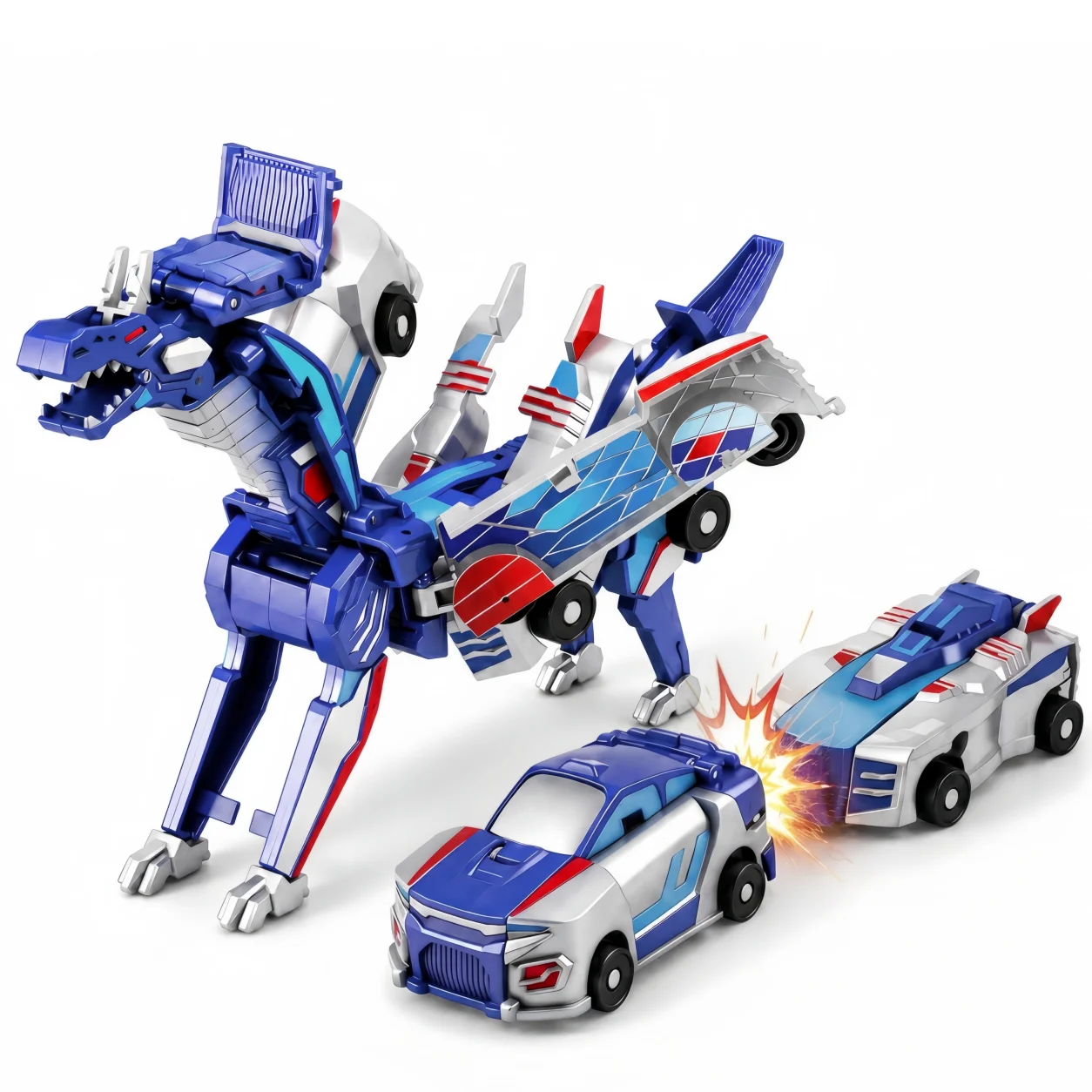 Hotfree Magnetic Dinosaur Transformer Car Toy, 2-in-1 Magnetic Cars That Transform into Flying Dragon Deer and Unicorn, Automatic Collision Transforming Toy, Fun STEM Toy Birthday Christmas Gift for Boys & Girls