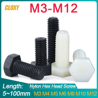 Black/ White Nylon External Hex Head Screws Plastic Hexagon Bolts M3 M4 M5 M6 M8 M10 M12 for Heat/ Electricity Insulation USE