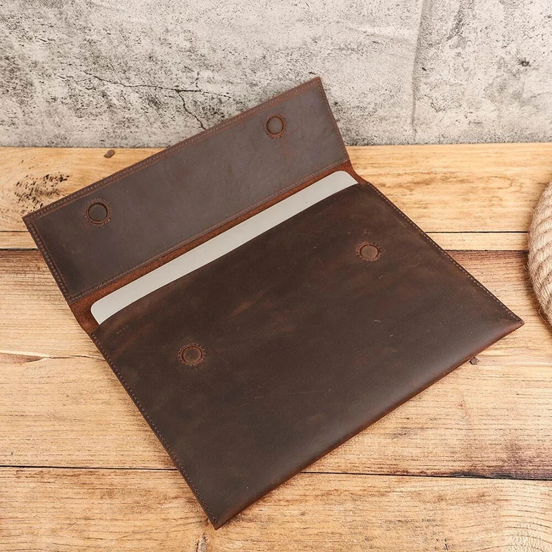 P+ Genuine Leather Laptop Bag For Apple Macbook Pro 13 14 M4 M3 Air 13 Sleeve Case