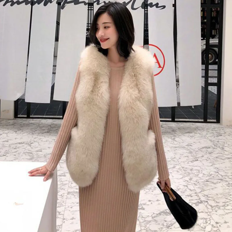 Nueva moda mujer chaleco de piel sintética abrigo Otoño Invierno chalecos cálidos versátil Casual suelto chaleco de piel sintética mujer camiseta sin mangas chaqueta