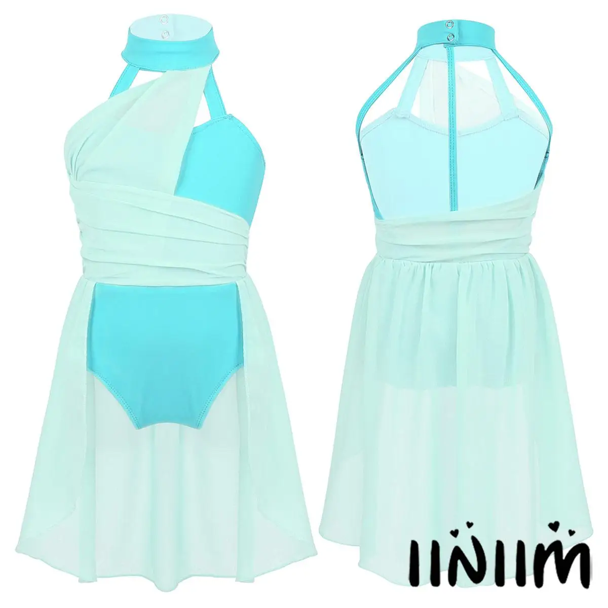 

Kids Girls Ballet Tutu Dress Ruched Chiffon Bodice Caged Back Gymnastics Leotards Modern Contemporary Lyrical Dance Costumes