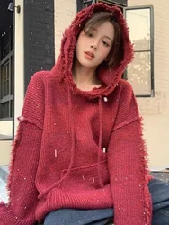 Woman Tops Warm Baggy Hooded Sweater Sweatshirt for Women Thick Hoodies Red Plain Autumn and Winter Cold Loose Essential New In