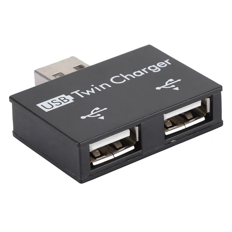 3X tragbarer Mini-USB-Hub auf 2-Port-Ladegerät, Hub-Adapter, USB-Splitter, Dual-USB-Lade-Extender für Telefon, Computer, Schwarz, Requisit