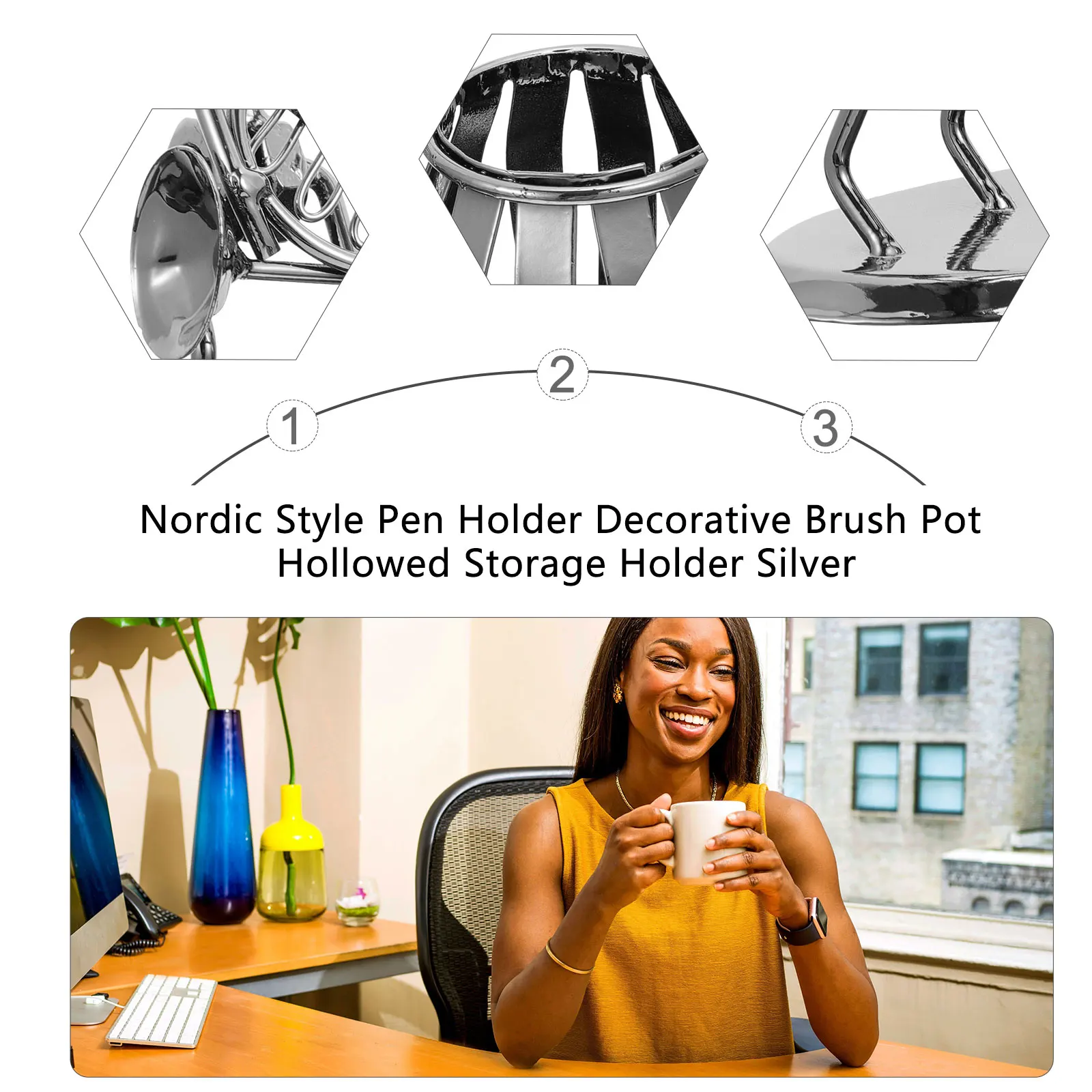 

Iron Pen Holder Desk ganizer Hollow Metal Storage Adornment Office Student Stylish Design Long Term Use Christmas Gift