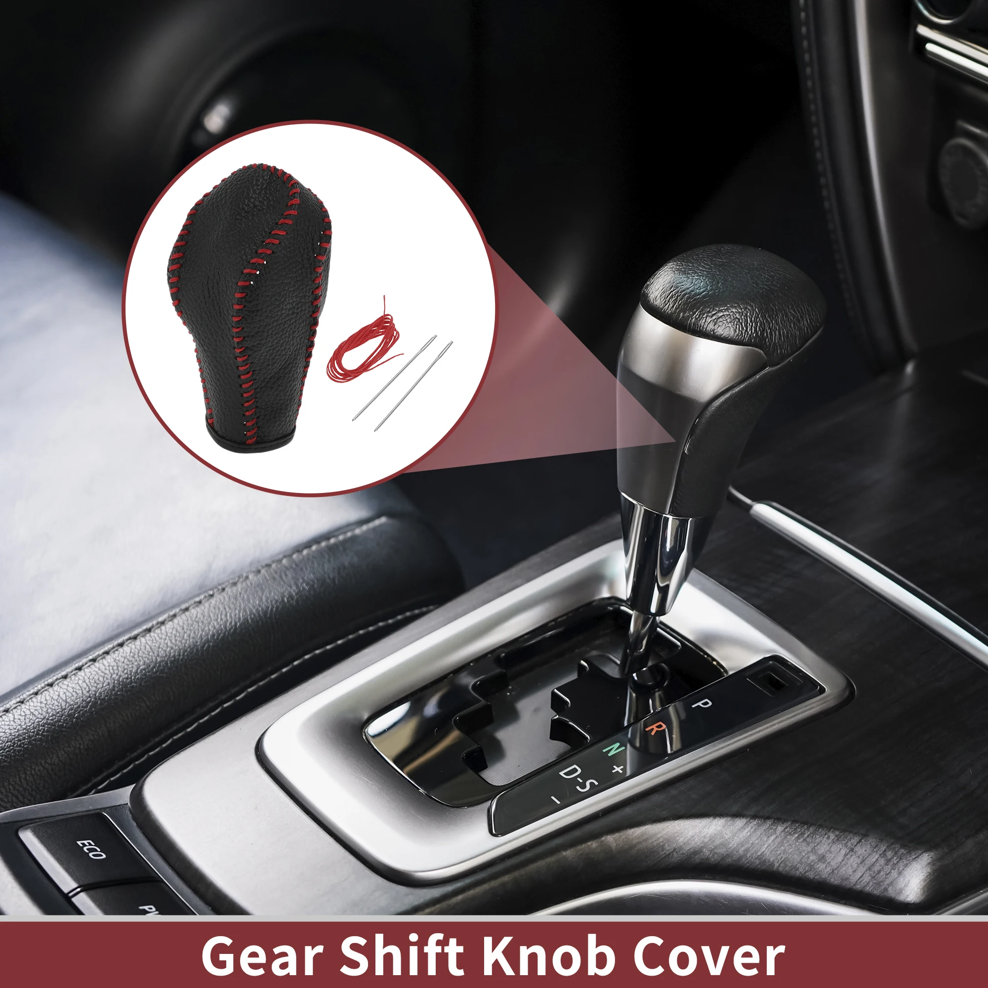 

UXCELL 1 Pc Car Gear Shift Knob Cover for G37 2008-2013 Black Red Faux Leather