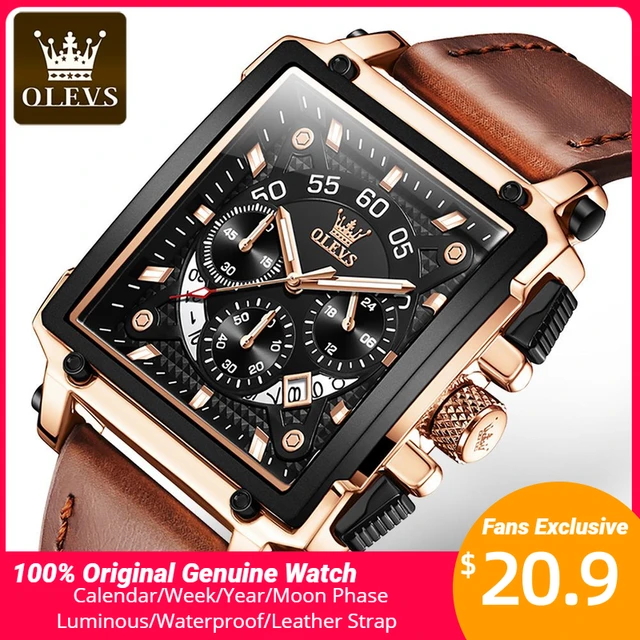 OLEVS Jam Tangan Kotak Pria Mewah Tahan Air Bercahaya Merek Unggulan Kuarsa Asli AliExpress