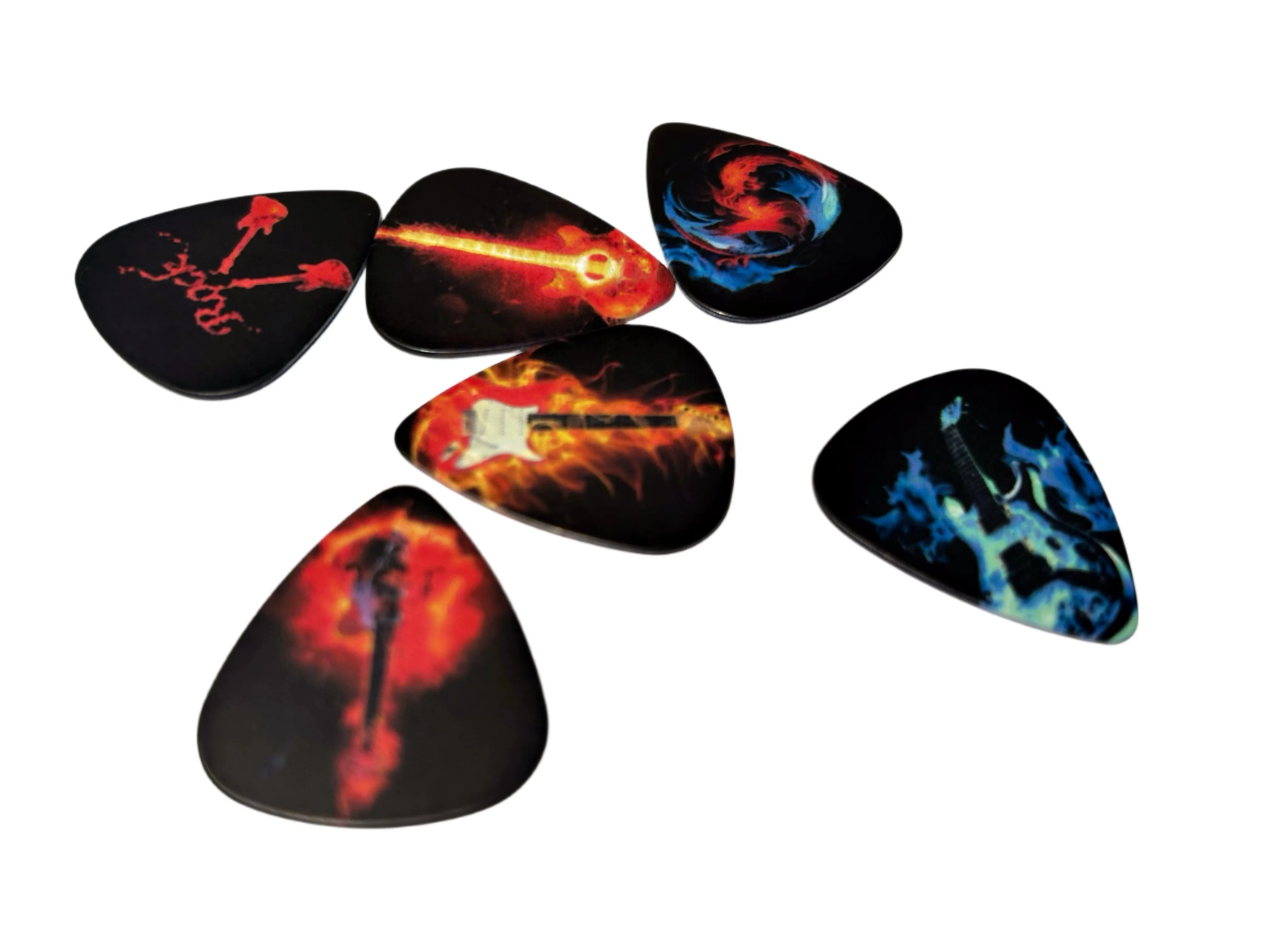 6 pcs PVC Guitar Picks With Pu Carrying Pouch set ,  Double-sided printing ，For ukulele，Electric ，Acoustic Guitars, Ideal Gift