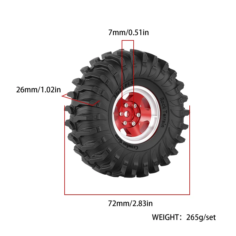 1.3 inch Beadlock Wheels and Tires Hex 7mm 4PCS for RC Crawler Car 1/18 1/24 Traxxas TRX4M Axial SCX24 Upgrade Parts view 2