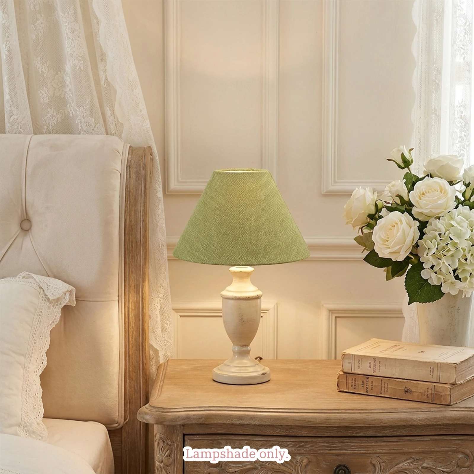 Linen Fabric Lampshade Woven Trim Cone Shade Beige Soft Light for Table Lamp Wall Lamp Bedroom Decor