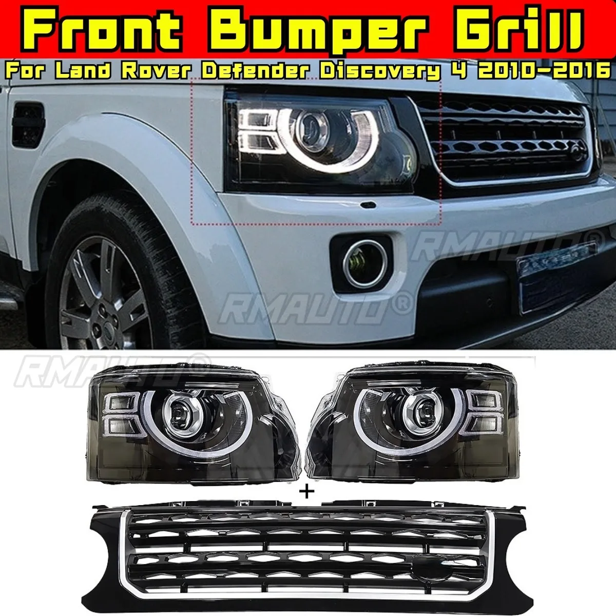 Car Grille Front Bumper Grill Dynamic Headlight Headlamp Body Kit For Land Rover Defender Discovery 4 2010-2016 Car Accessories