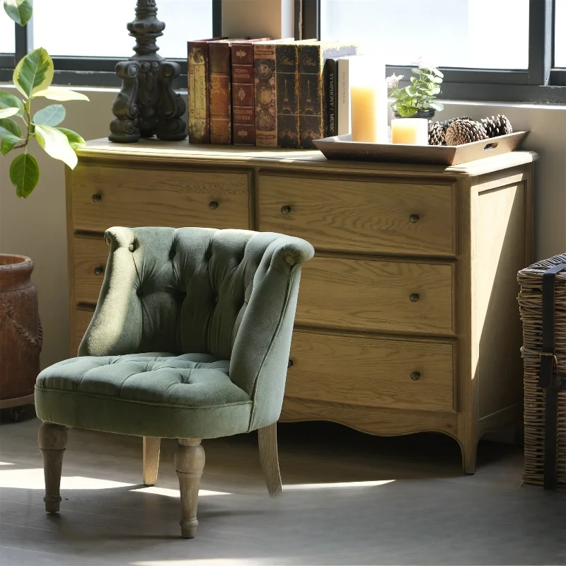 

French retro pastoral style green flannel single chair