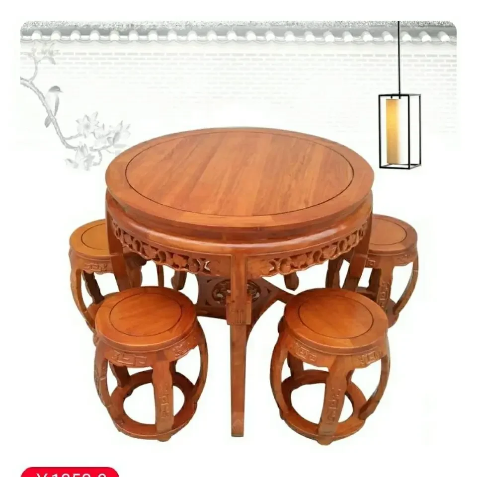 

Round table, dining table, solid wood chair, combination, antique Chinese style, old elm round table