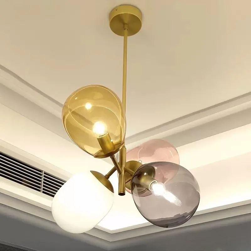 Colorful Glass Balloon Chandelier Creative Parlour Restaurant Bar Counter Children's Room Bedroom Bedside Artistic Pendant Light
