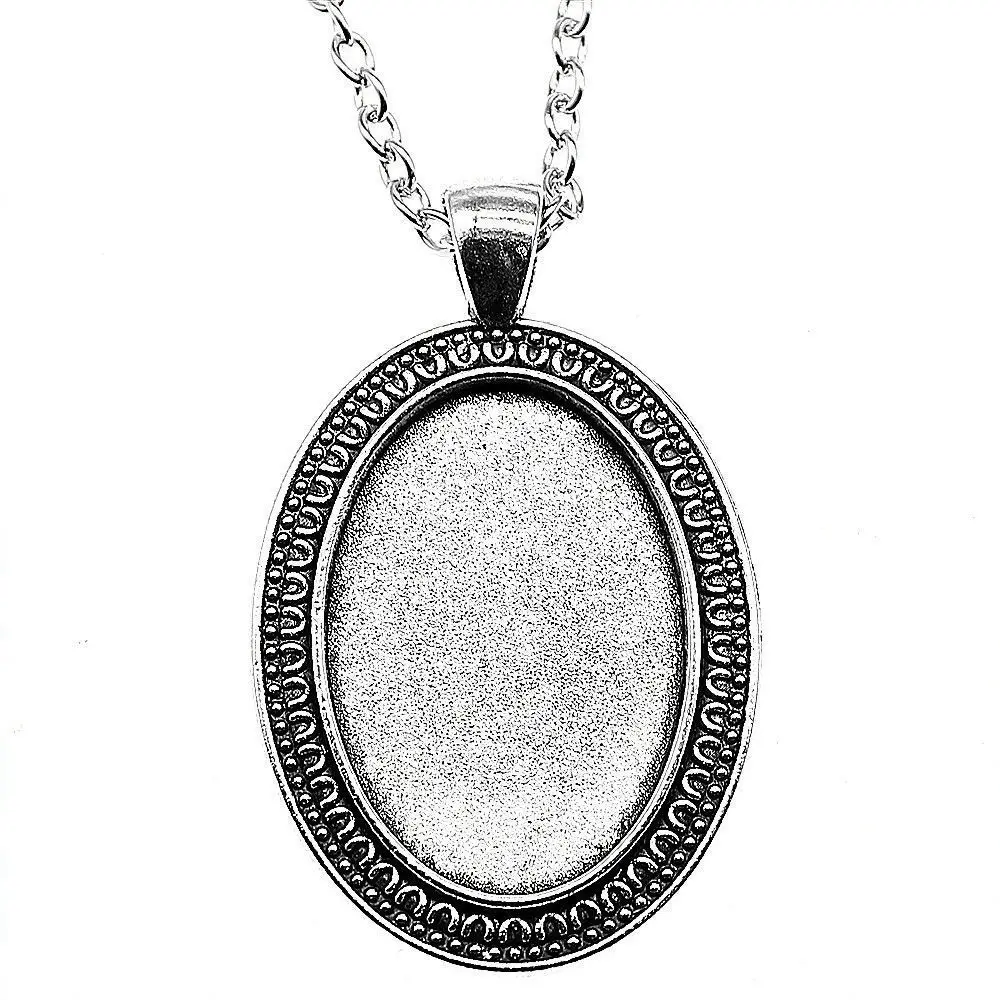 Oval Simple Style Cameo Cabochon Pendant Base Setting Chain Necklace Women Accessories Jewelry Cute Chain Length 70cm OR 45+4cm