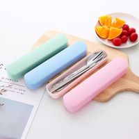 3Pcs/Set New Simplicity Tableware Set Portable With Storage Box Stainless Steel Cutlery Spoon