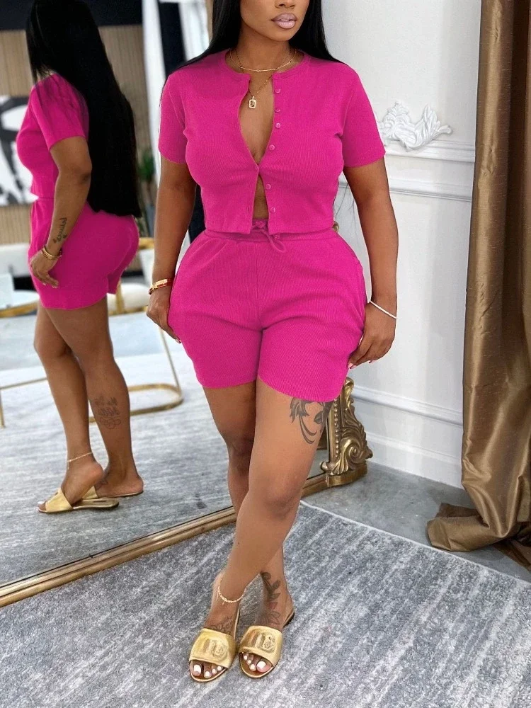 

Комплекты повседневной одежды Doyerl: женский летний костюм из 2 предметов, топ с коротким рукавом на пуговицах и шорты, спортивный комплект