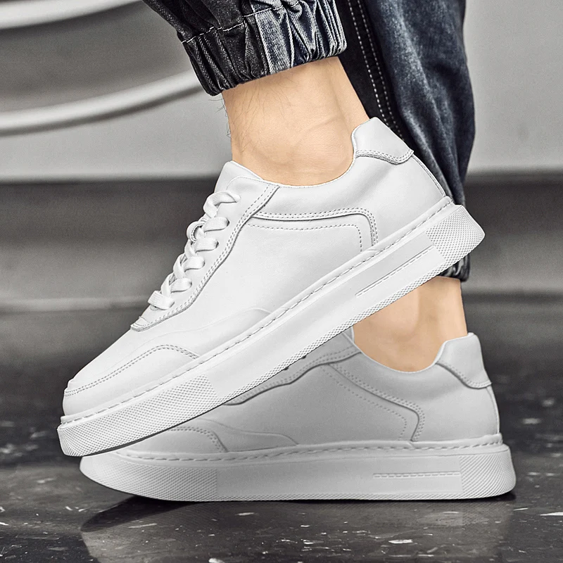 Spring 2025 Men's White Sneakers - Couple Style, Trendy & Versatile, Lightweight Breathable & Height-Increasing