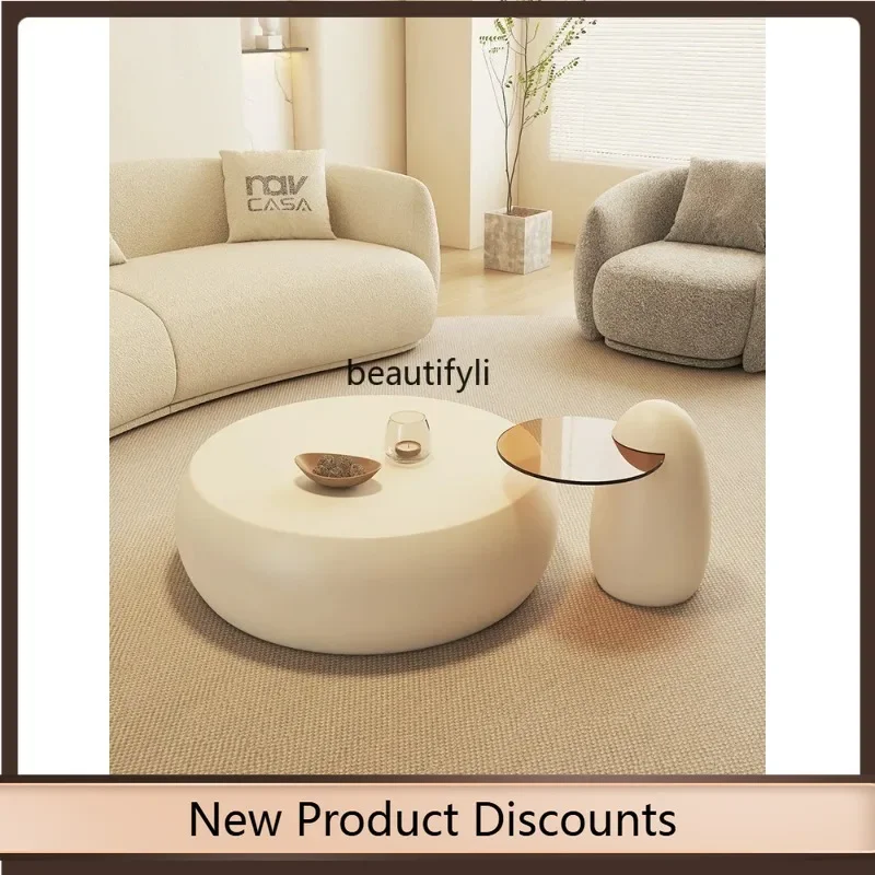 

K185 Cream Style White round Tea Table Small Apartment Combination Modern Minimalist Design Quiet Style Furniture K185