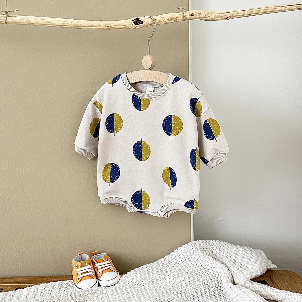 Baby Unisex Half Half Polka Dot Print Long Sleeve Top Color Block Round Dot Tee Toddler Infant Autumn Casual Clothes